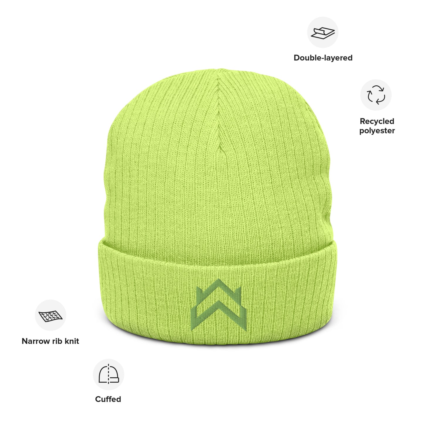 WW Green Crown Logo Ribbed Knit Beanie