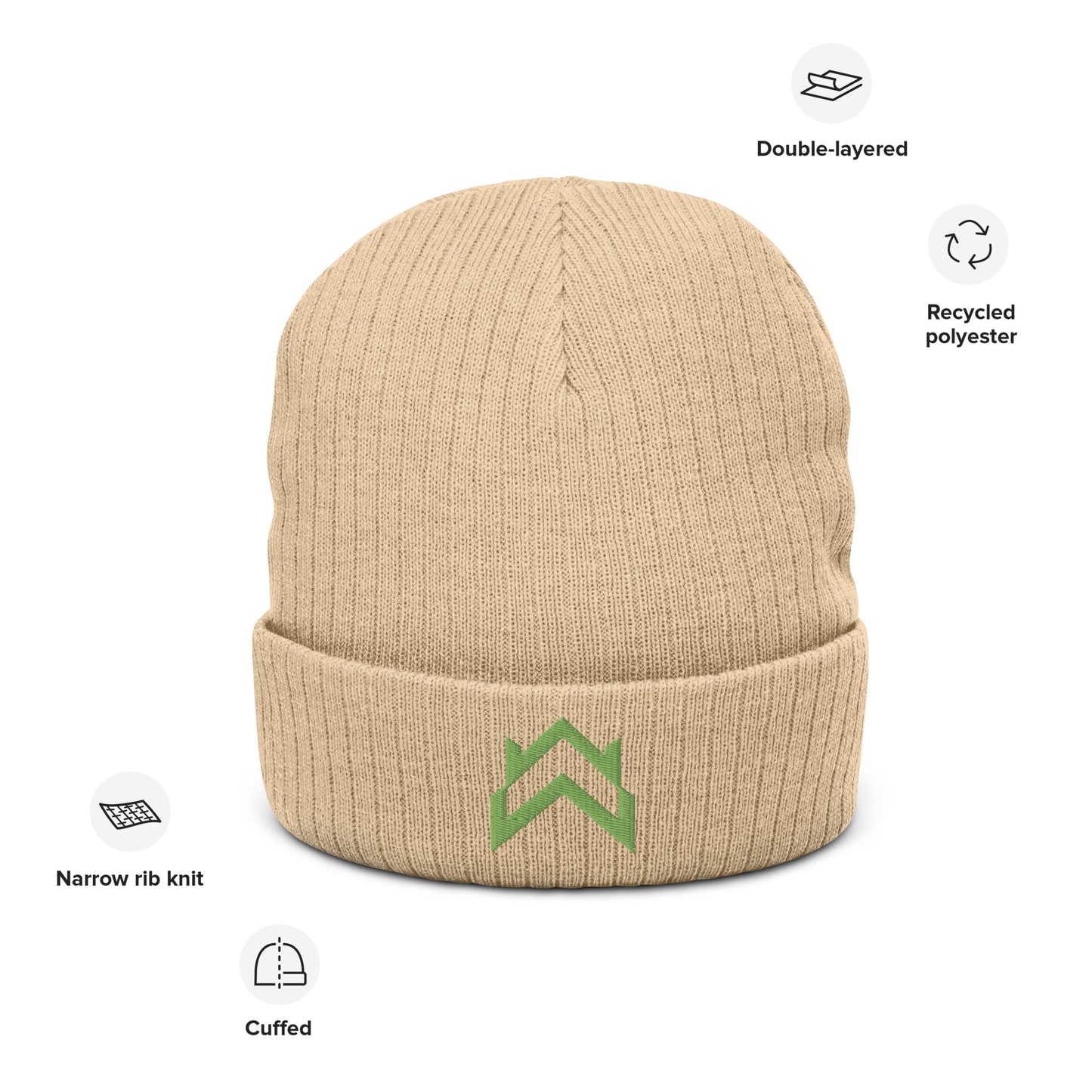 WW Green Crown Logo Ribbed Knit Beanie