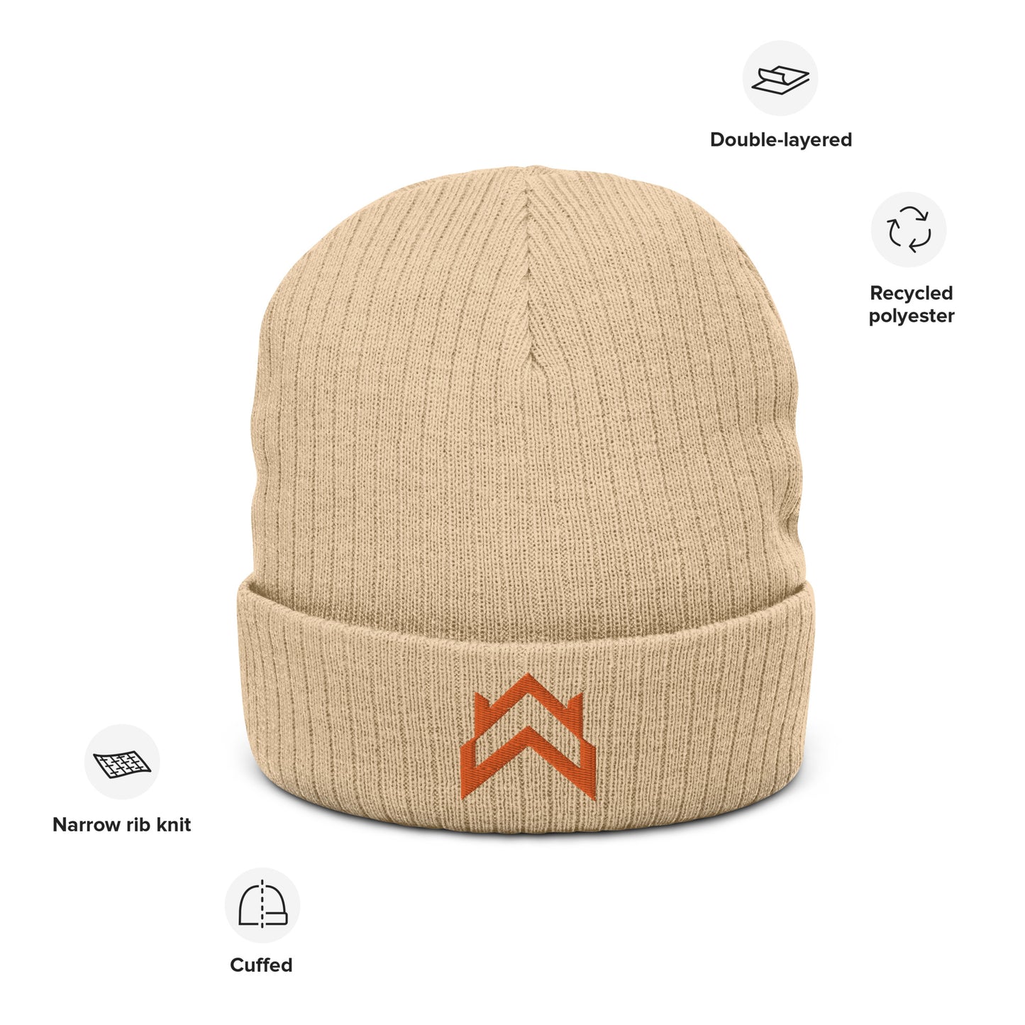 WW Orange Crown Logo Ribbed Knit Beanie