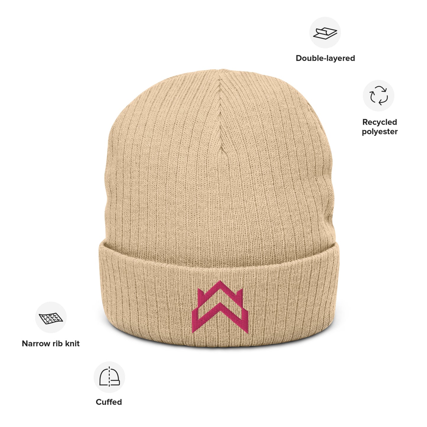 WW Pink Crown Logo Ribbed Knit Beanie