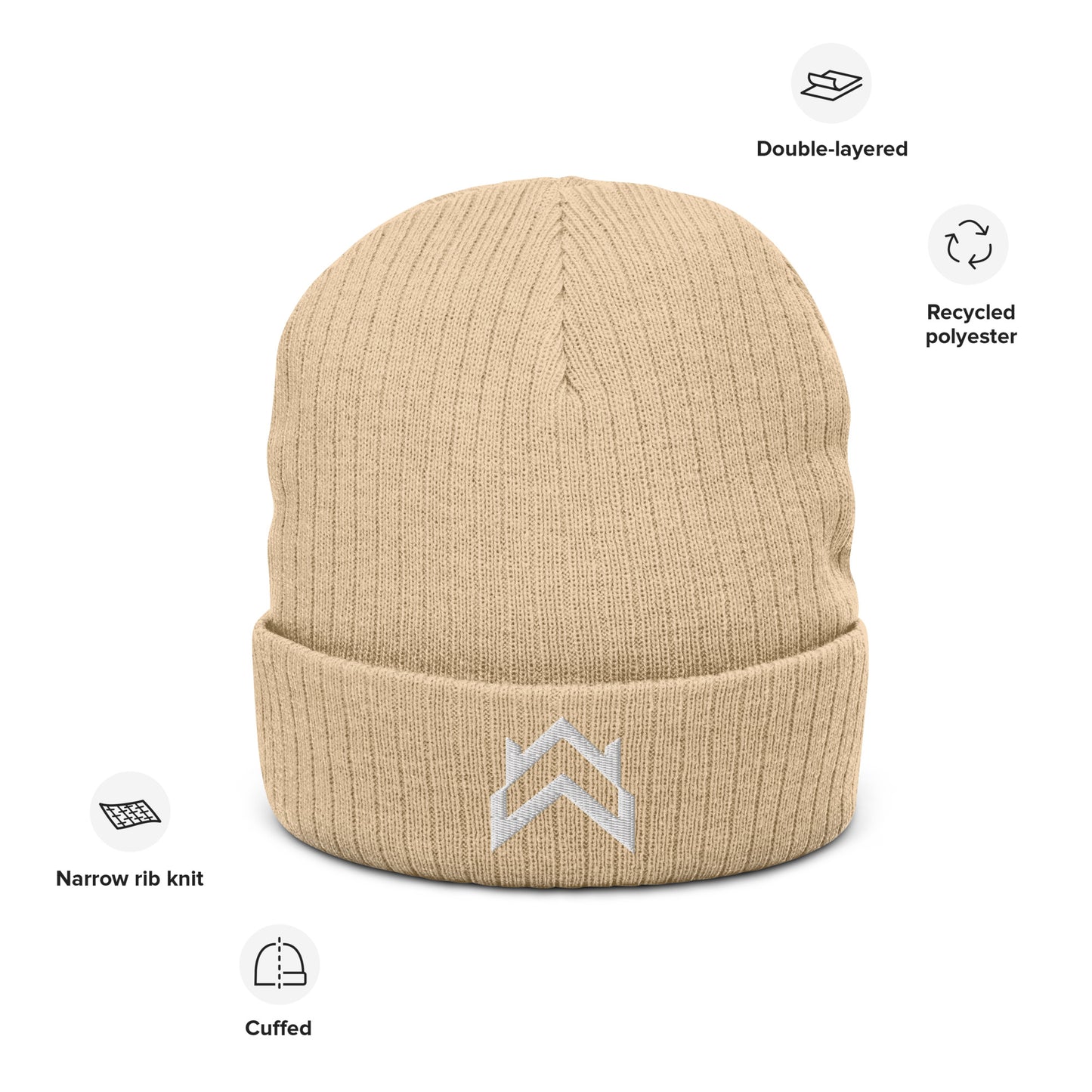 WW White Crown Logo Ribbed Knit Beanie