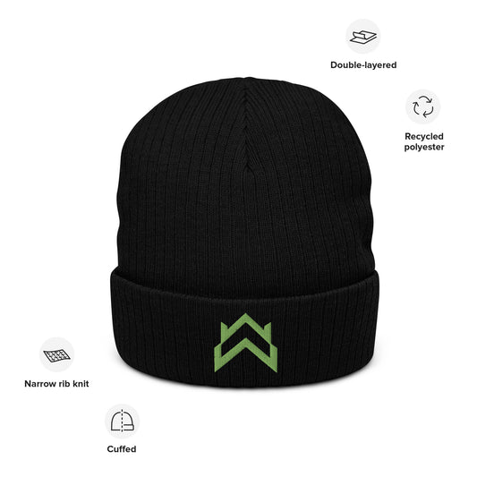 WW Green Crown Logo Ribbed Knit Beanie