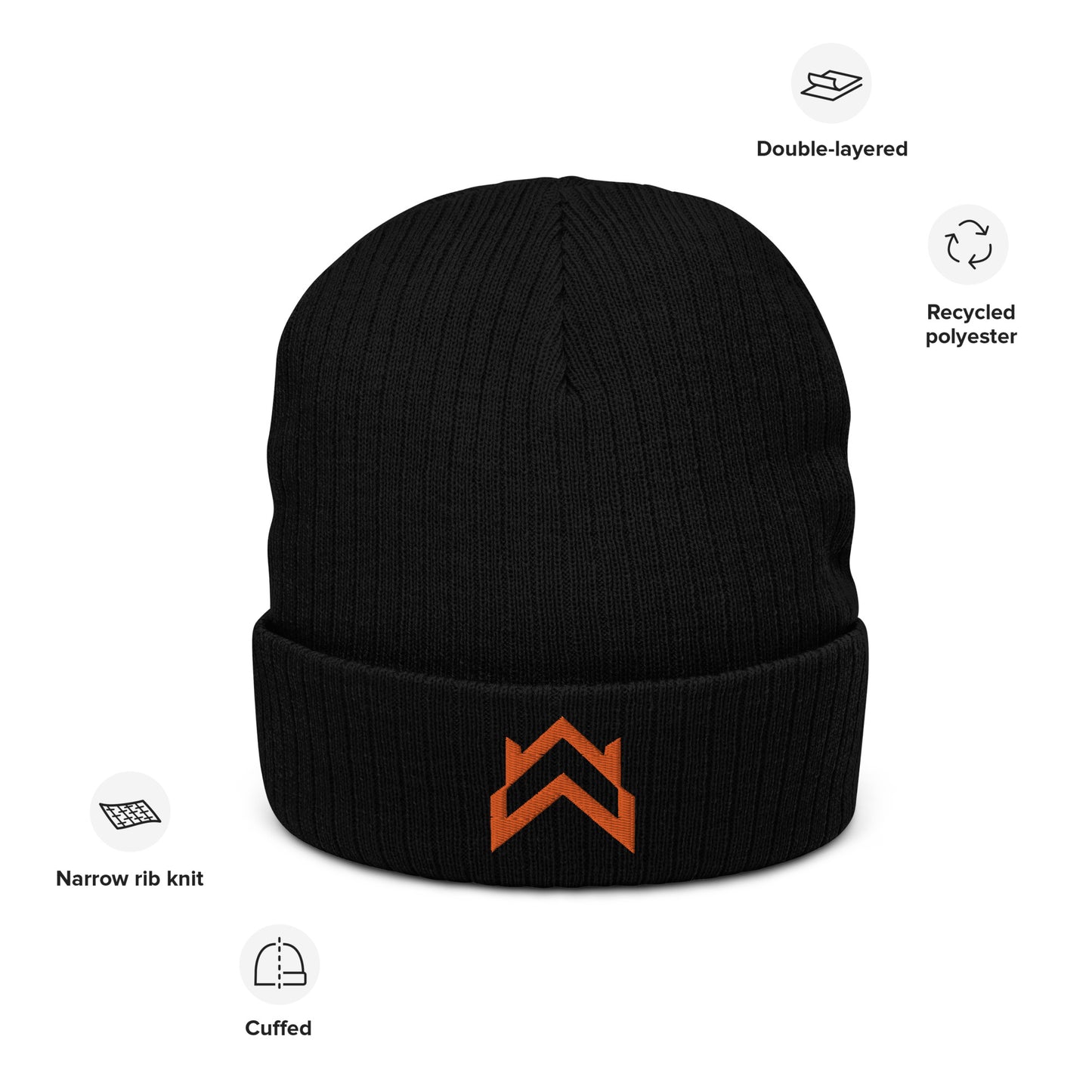 WW Orange Crown Logo Ribbed Knit Beanie