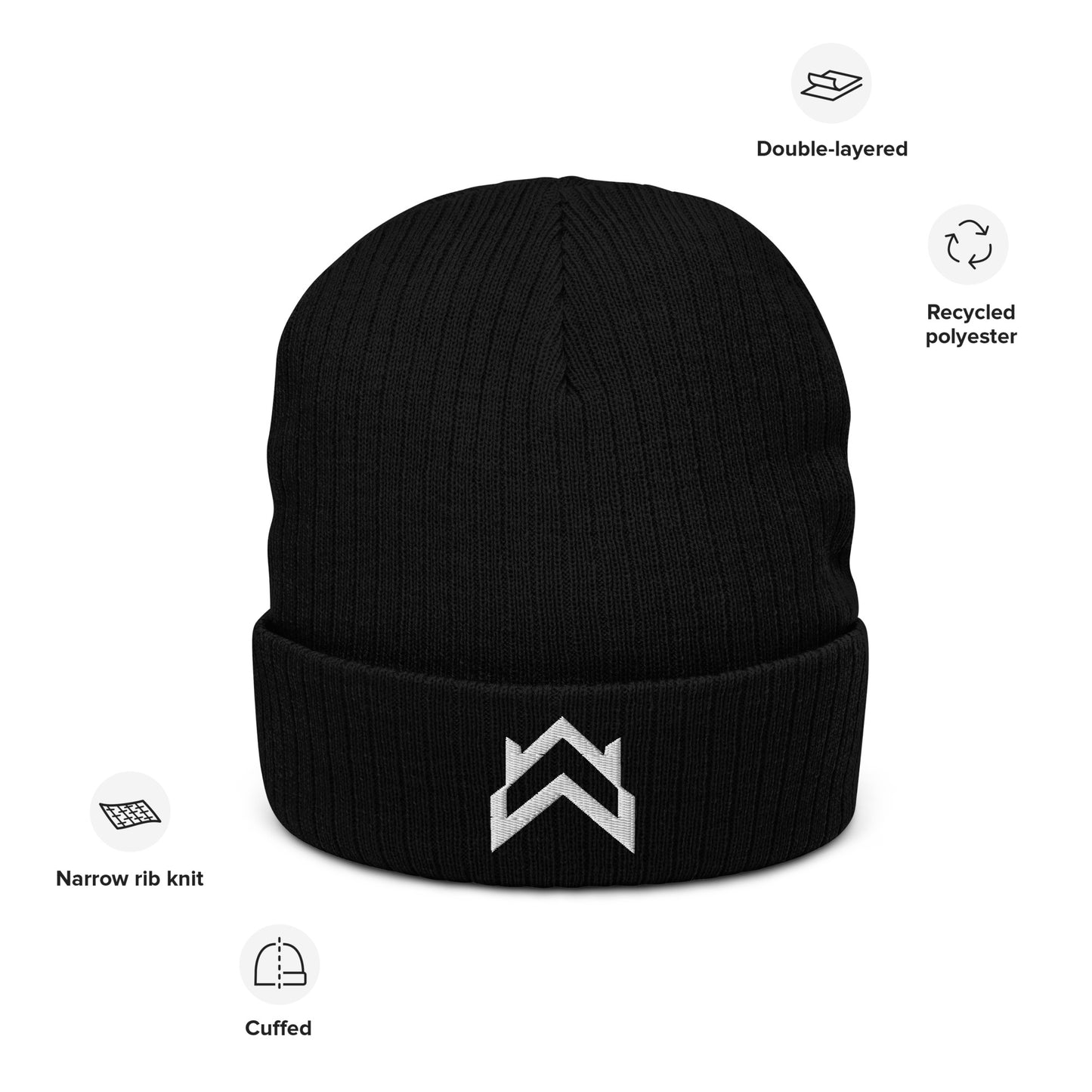 WW White Crown Logo Ribbed Knit Beanie