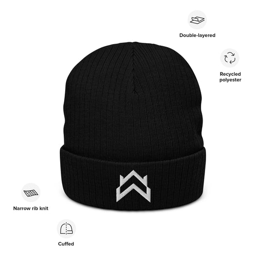 WW White Crown Logo Ribbed Knit Beanie