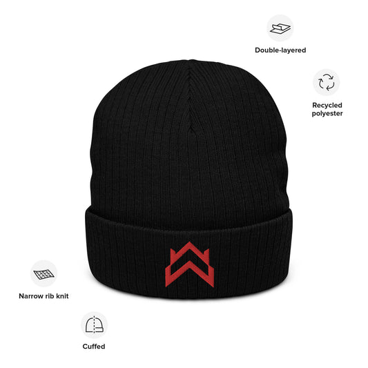 WW Red Crown Logo Ribbed Knit Beanie