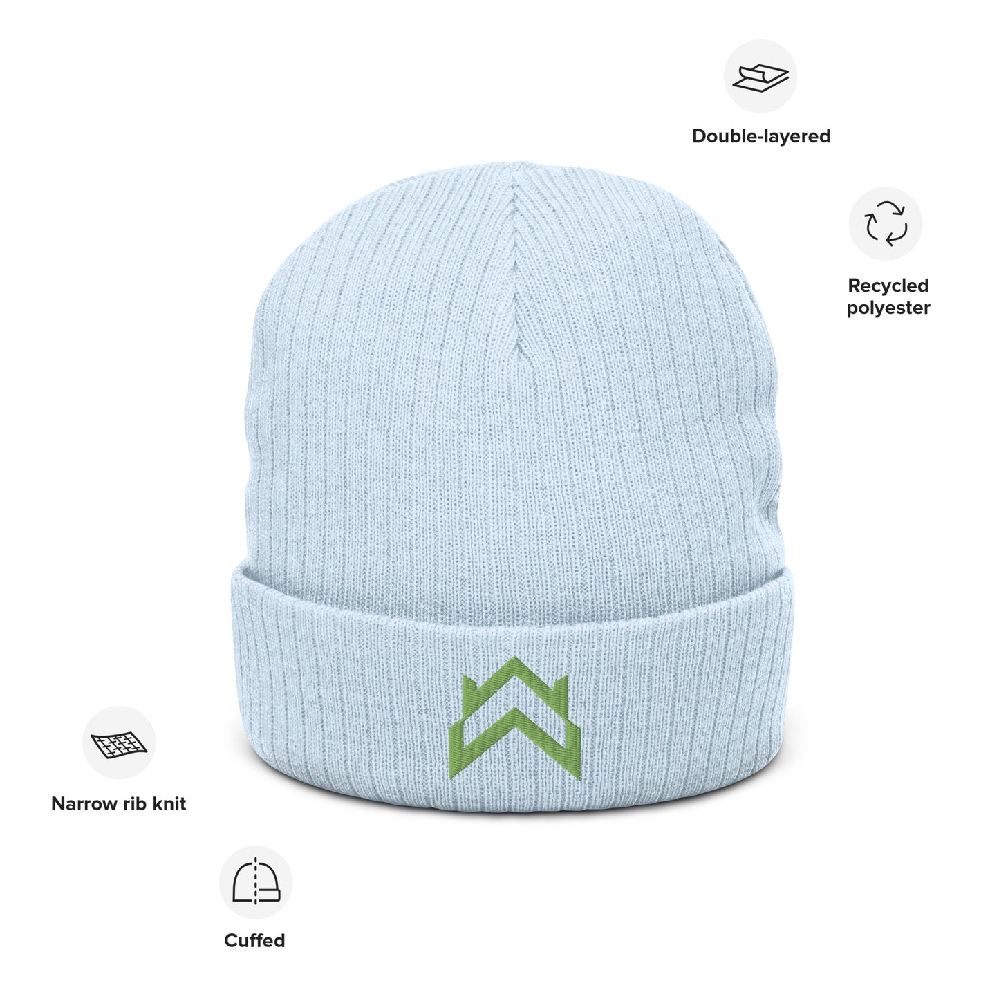 WW Green Crown Logo Ribbed Knit Beanie