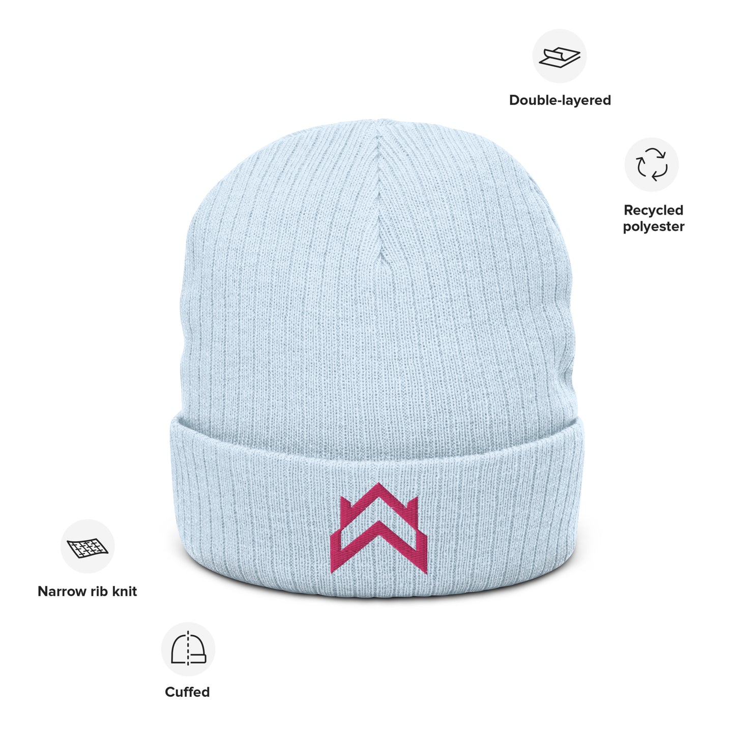 WW Pink Crown Logo Ribbed Knit Beanie