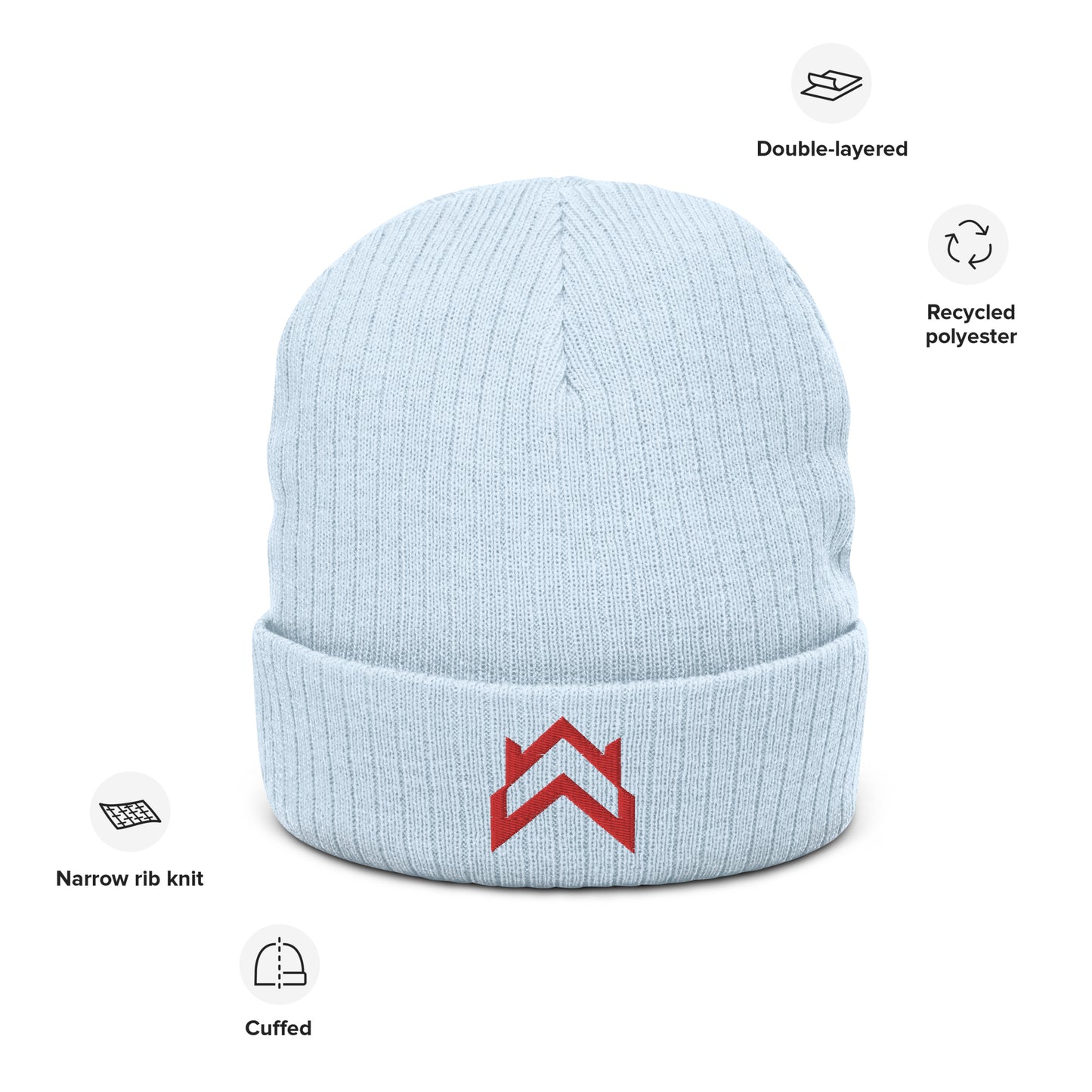 WW Red Crown Logo Ribbed Knit Beanie