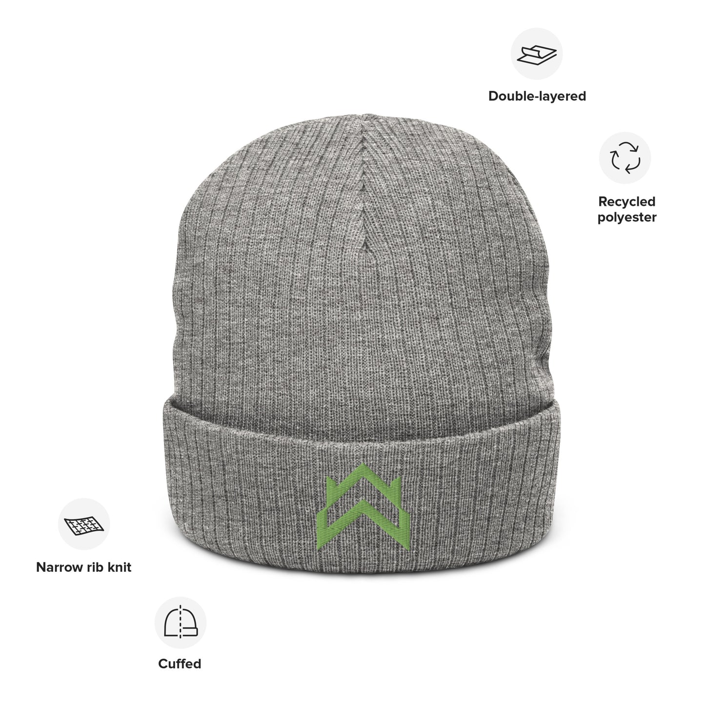 WW Green Crown Logo Ribbed Knit Beanie