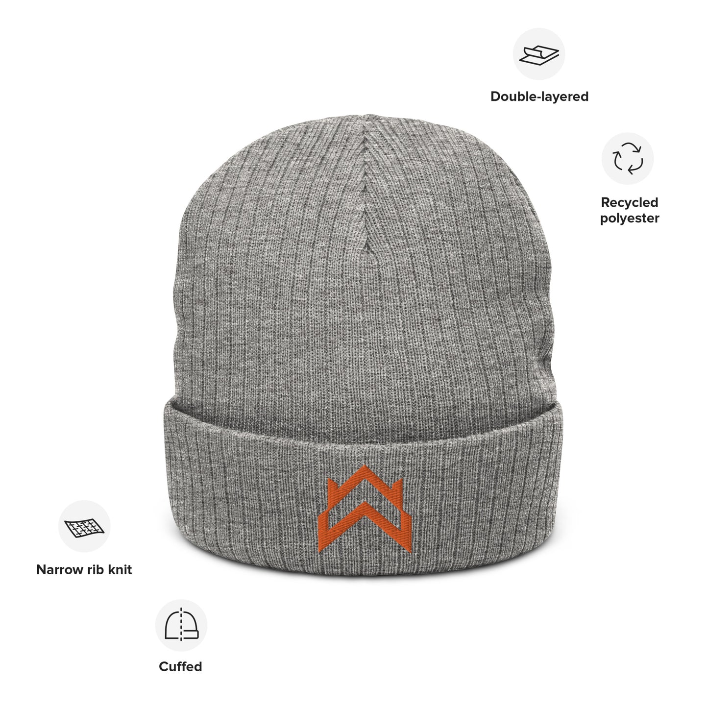 WW Orange Crown Logo Ribbed Knit Beanie