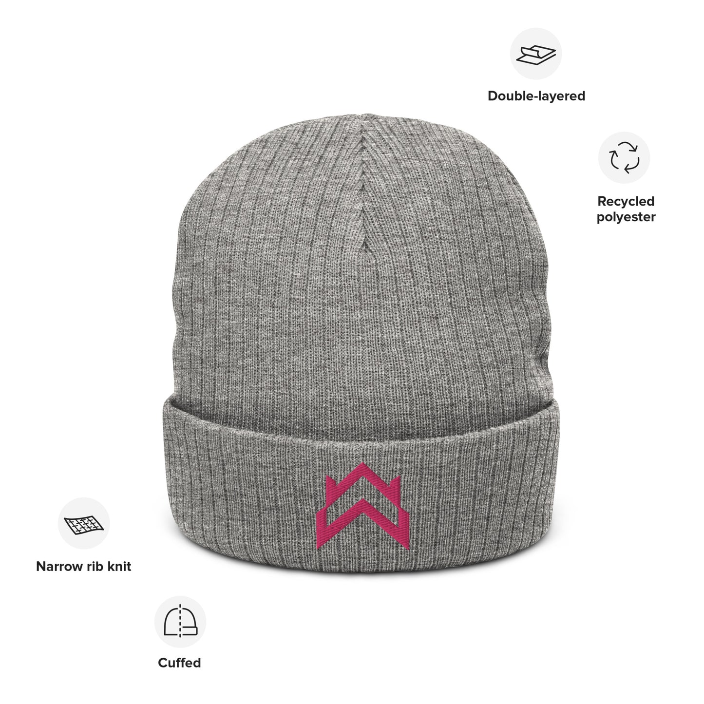 WW Pink Crown Logo Ribbed Knit Beanie