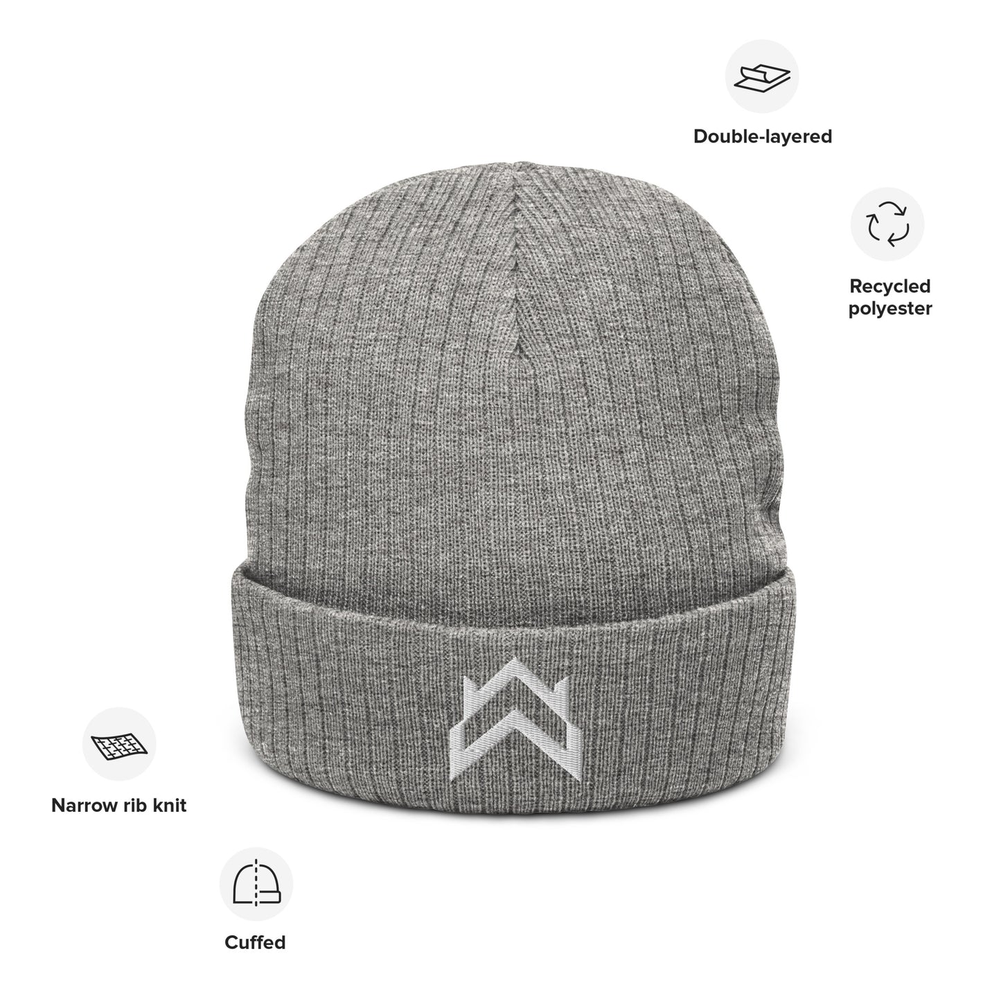 WW White Crown Logo Ribbed Knit Beanie