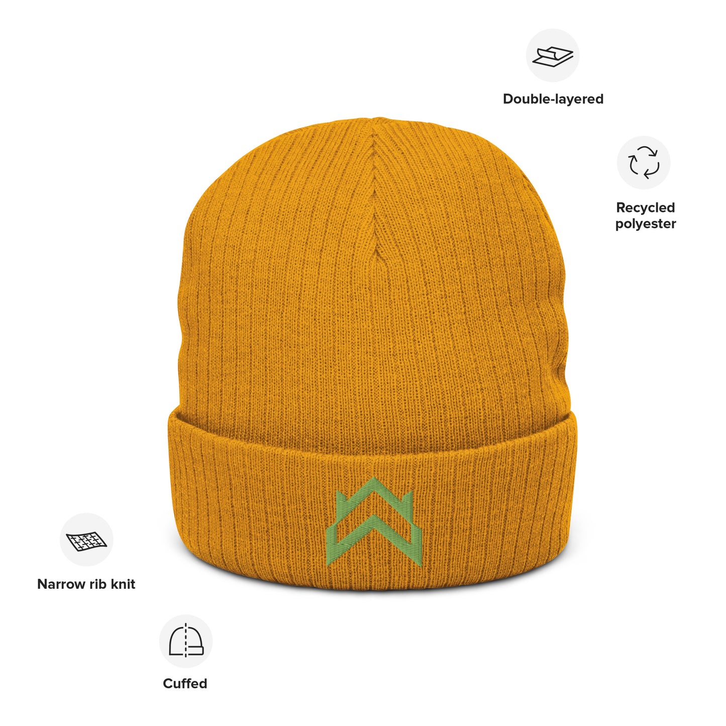 WW Green Crown Logo Ribbed Knit Beanie