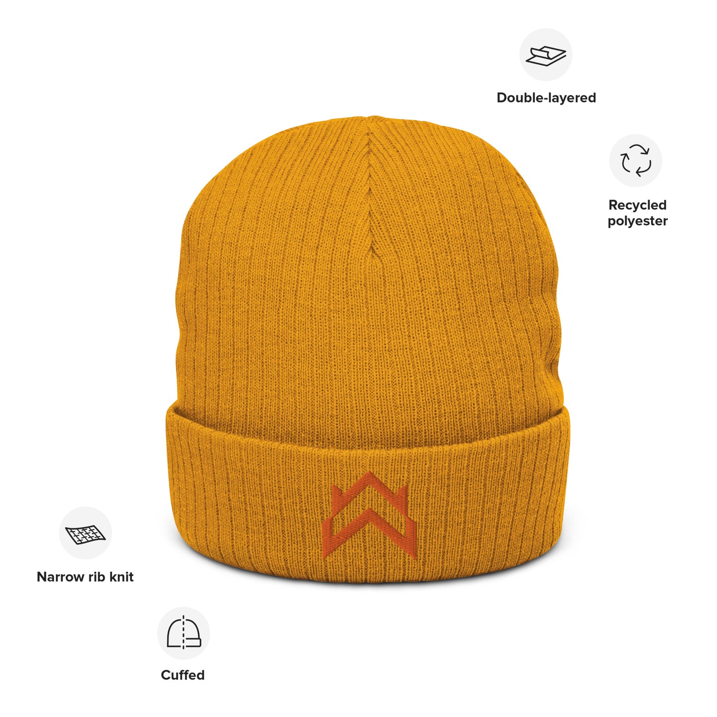 WW Orange Crown Logo Ribbed Knit Beanie