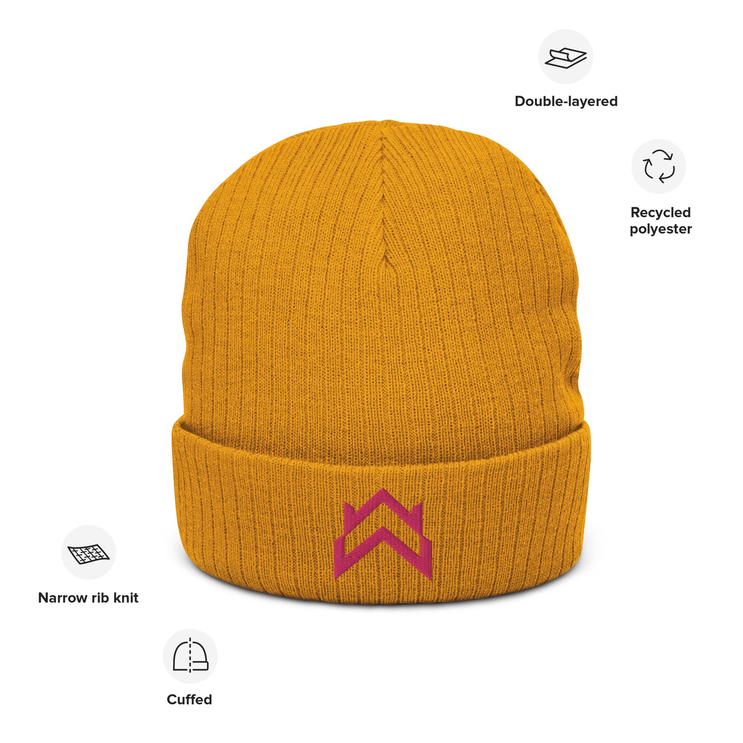 WW Pink Crown Logo Ribbed Knit Beanie