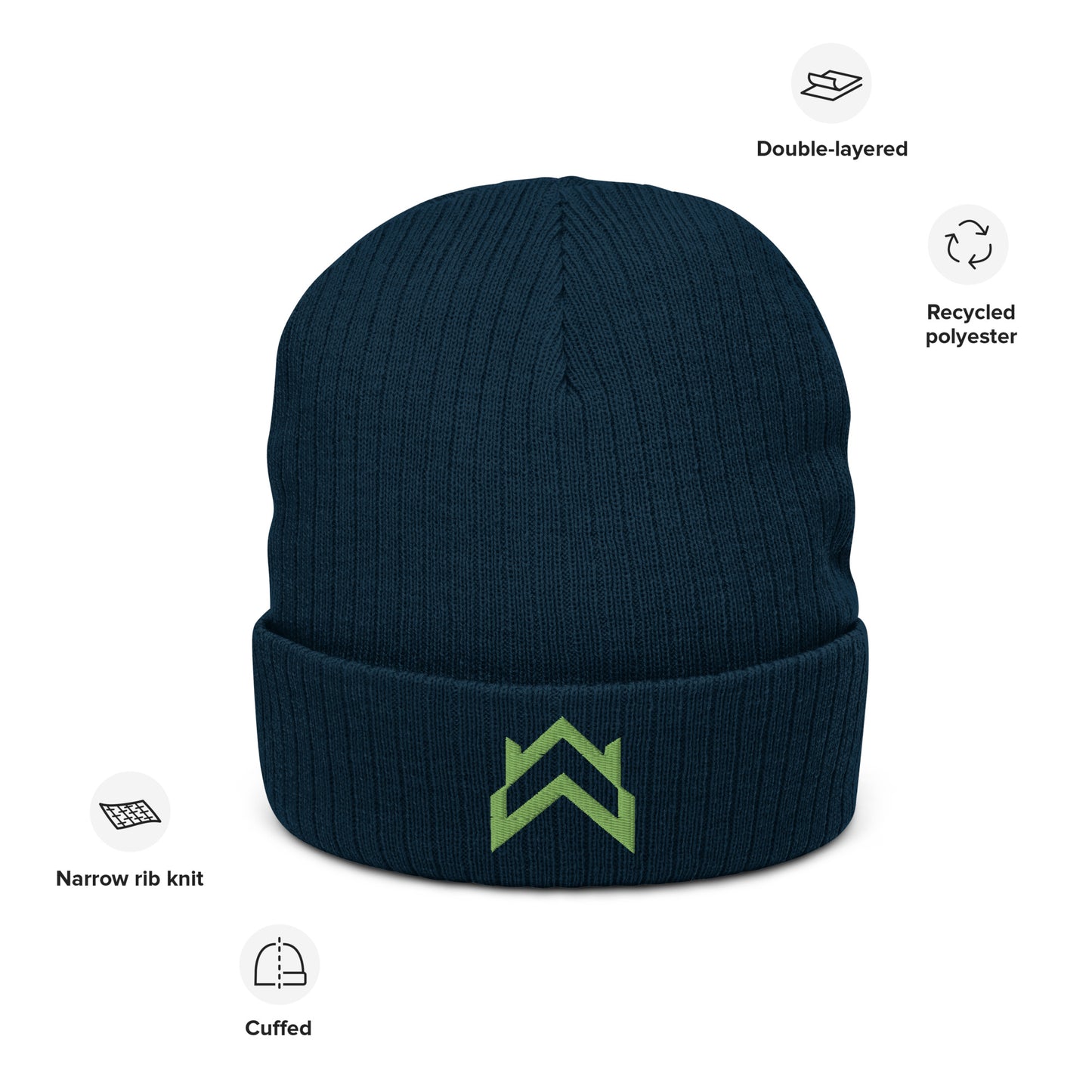 WW Green Crown Logo Ribbed Knit Beanie