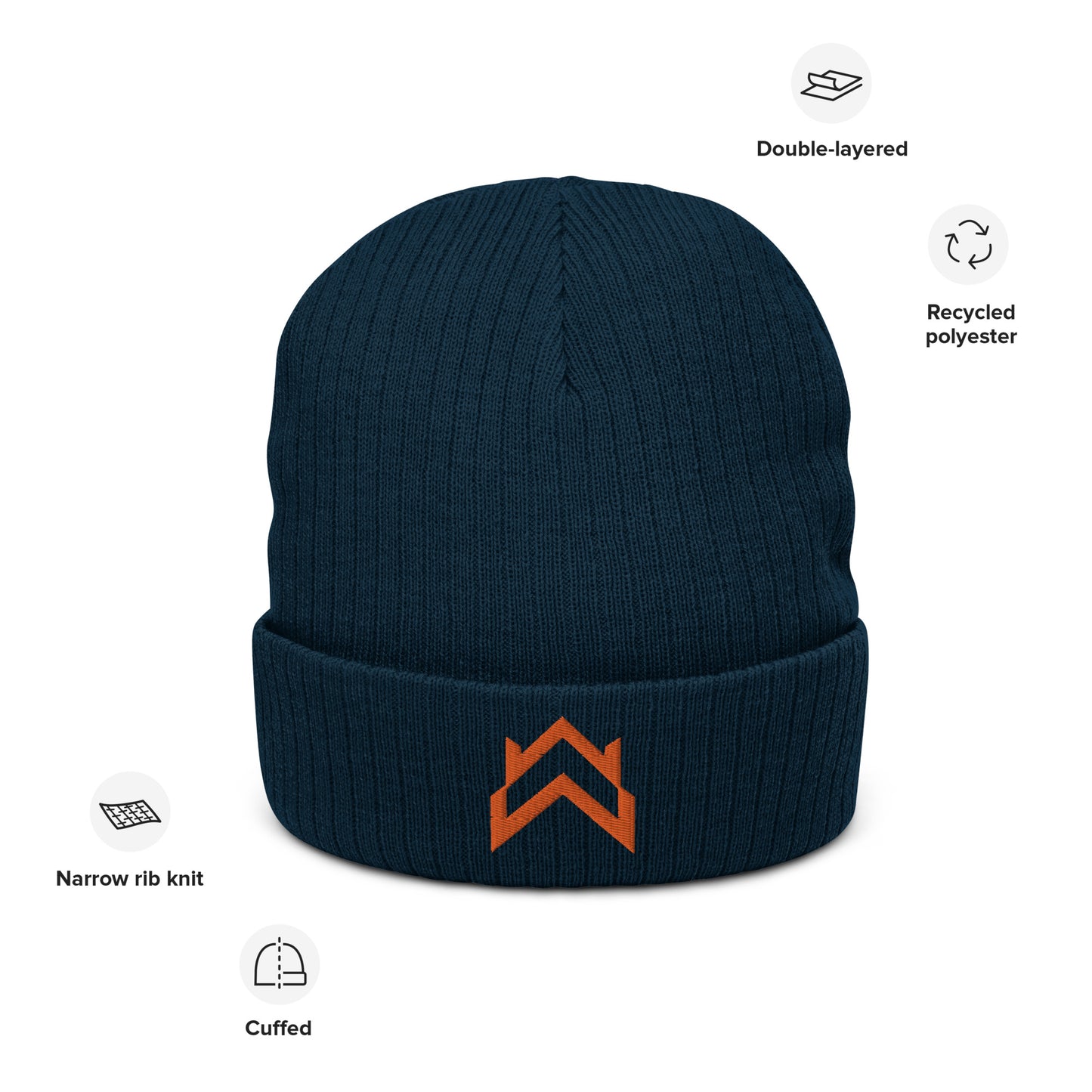 WW Orange Crown Logo Ribbed Knit Beanie