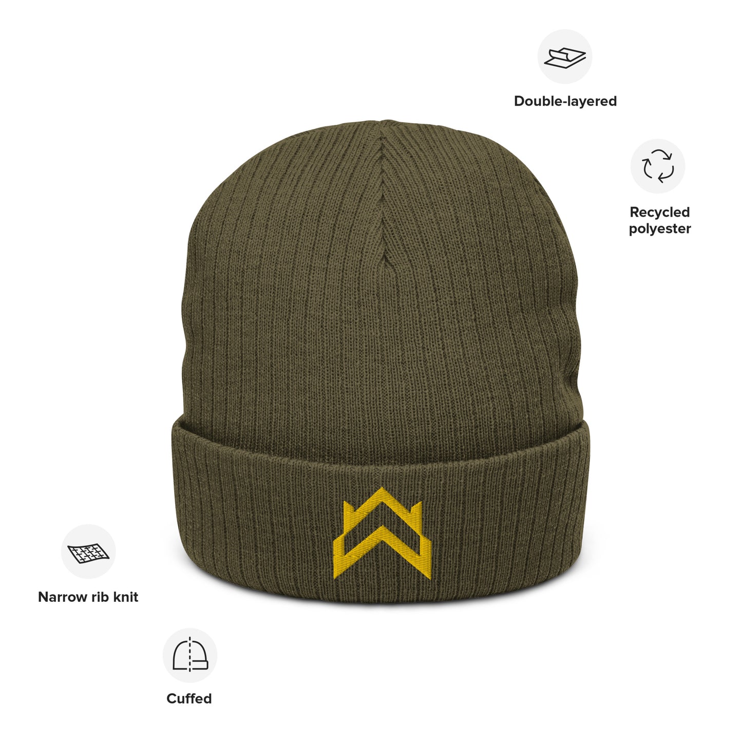 WW Gold Crown Logo Ribbed Knit Beanie