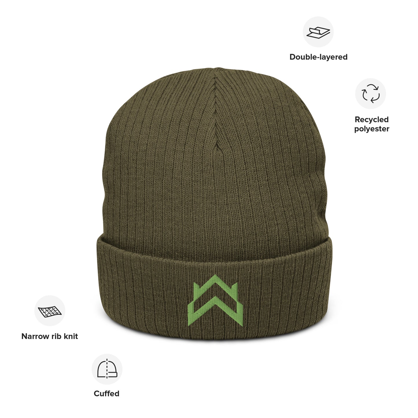 WW Green Crown Logo Ribbed Knit Beanie