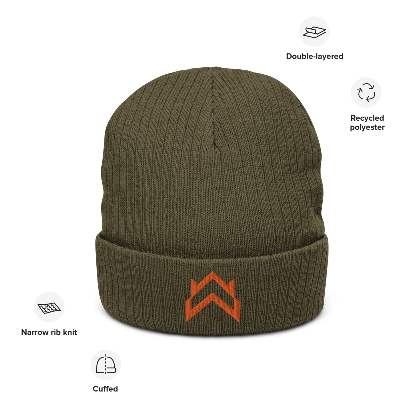 WW Orange Crown Logo Ribbed Knit Beanie