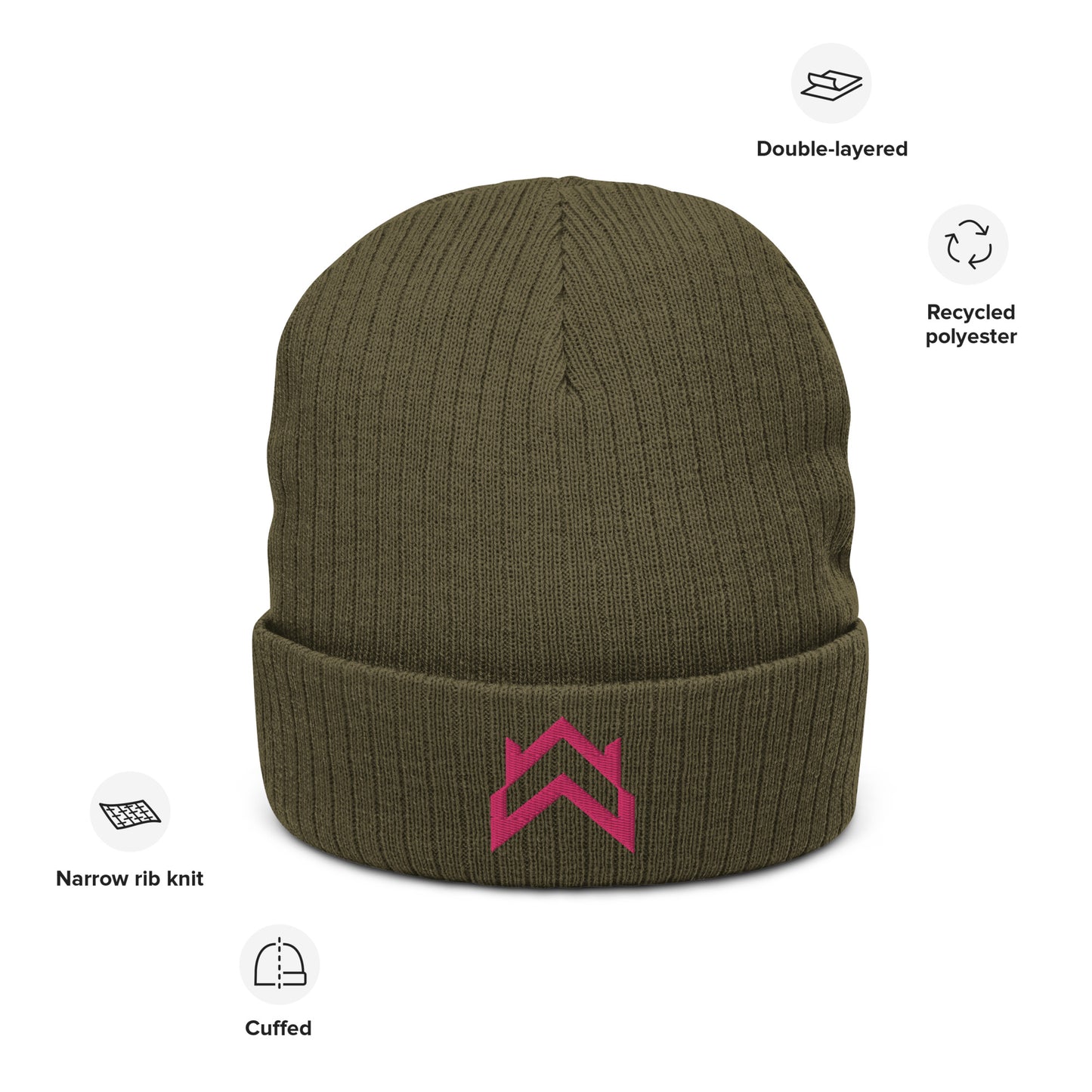 WW Pink Crown Logo Ribbed Knit Beanie