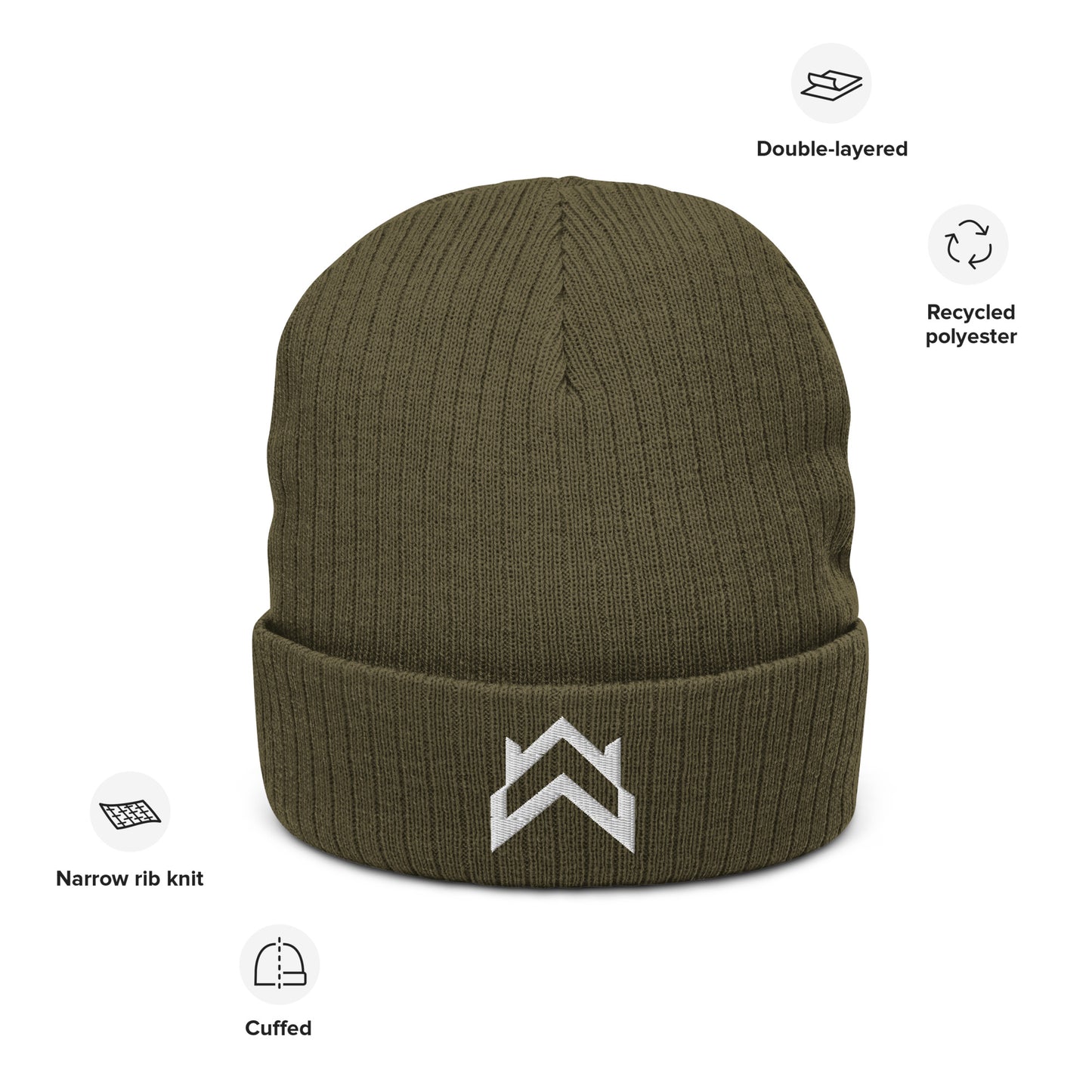 WW White Crown Logo Ribbed Knit Beanie